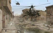 soldiers cityscapes military helicopters buildings artwork black hawk down vehicles delta force 2 Wallpaper